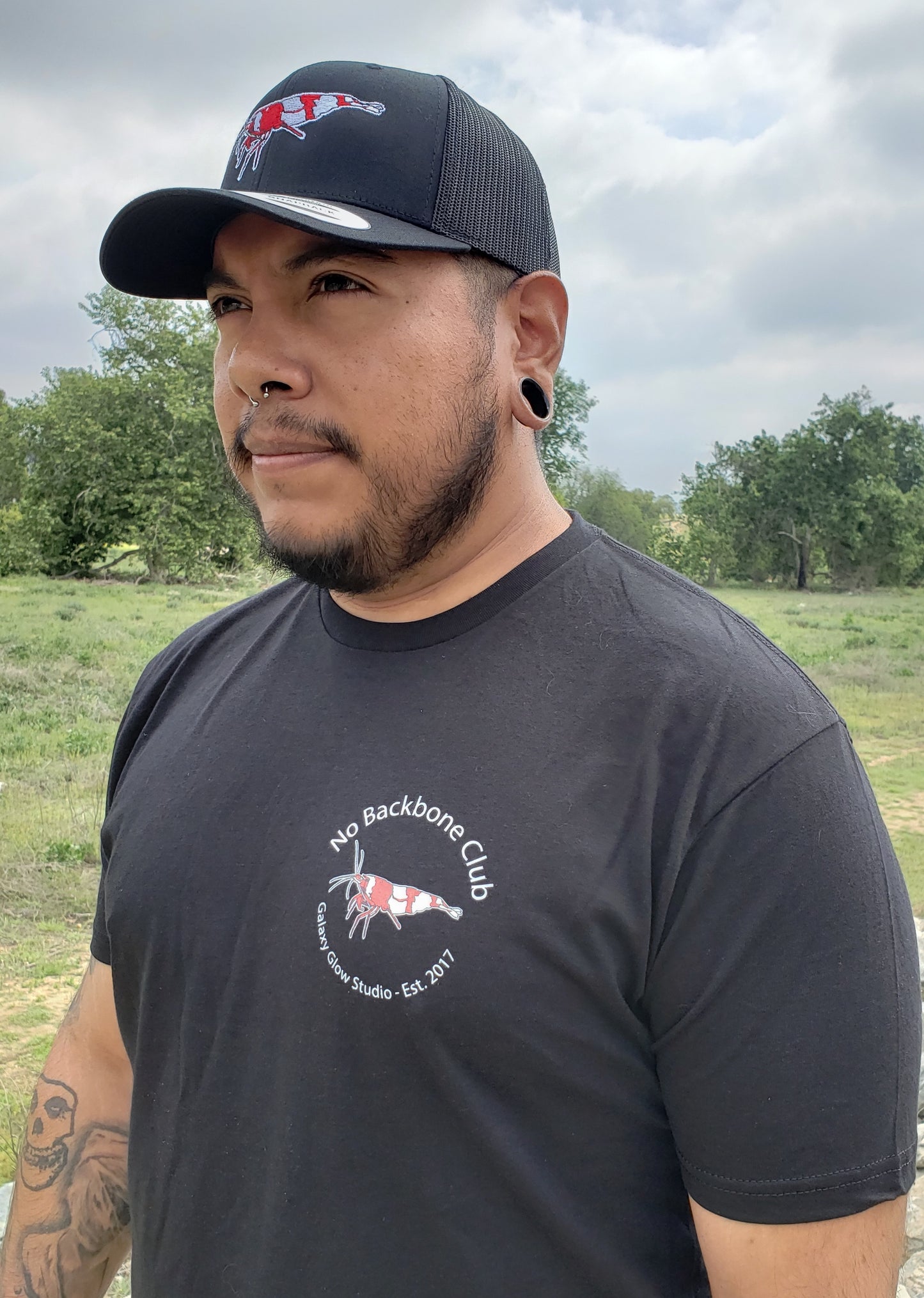 Crystal Red Shrimp "No Backbone Club" T-Shirt; The Official Galaxy Glow Studio Shirt! Unisex Tri-blend