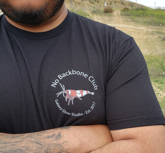 Crystal Red Shrimp "No Backbone Club" T-Shirt; The Official Galaxy Glow Studio Shirt! Unisex Tri-blend